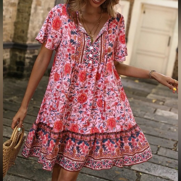 Boho floral print mini dress - Picture 7 of 12